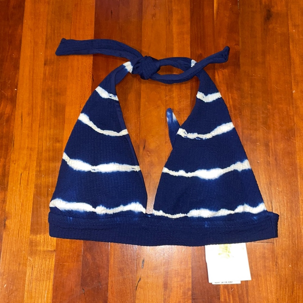 Becca Rebecca Virtue Iconic Tie Dye Halter Bikini Top in Marina SZ S NWT - Picture 3 of 4